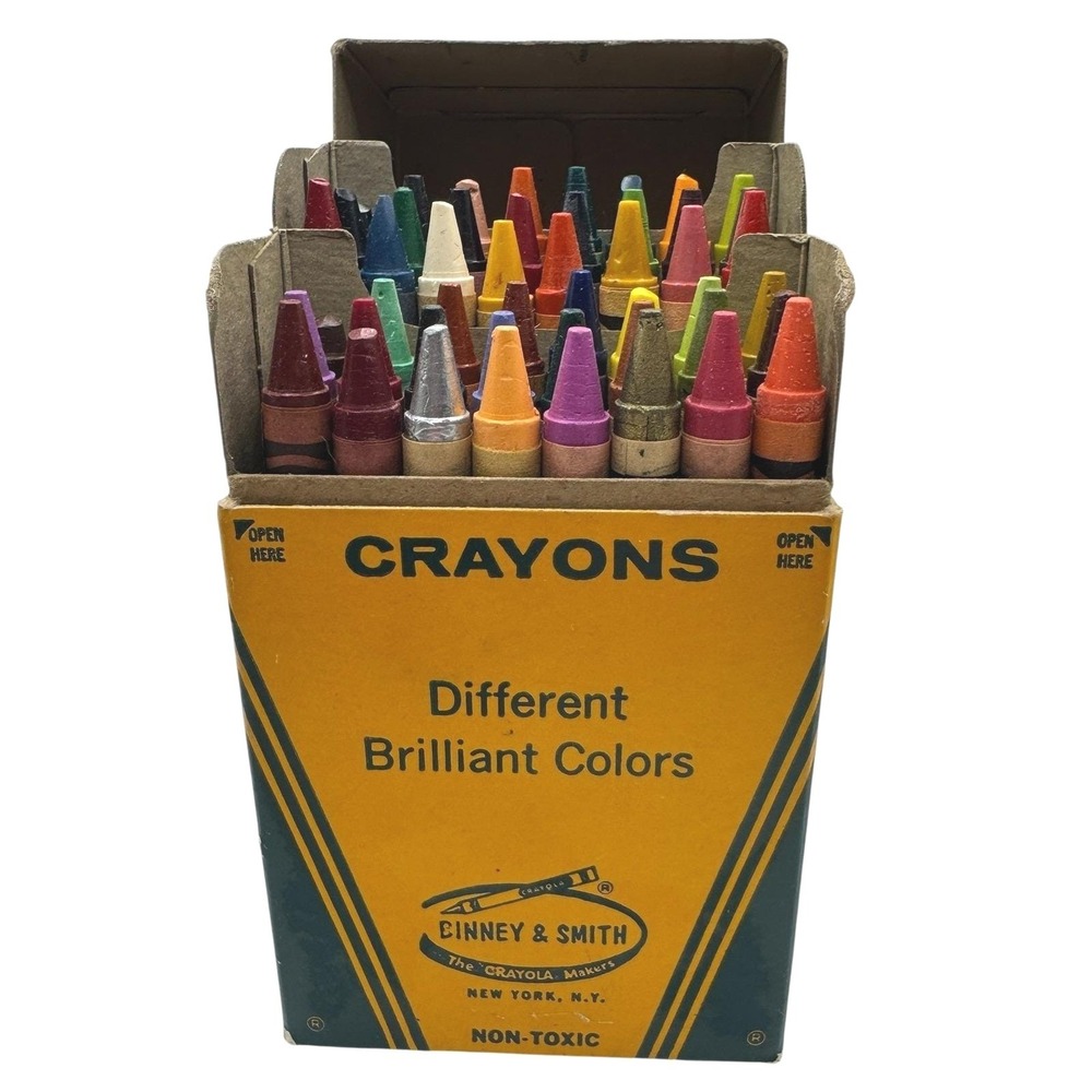 Vintage Binney & Smith Crayola Crayons 48 Different Brilliant Colors Yellow Box‎